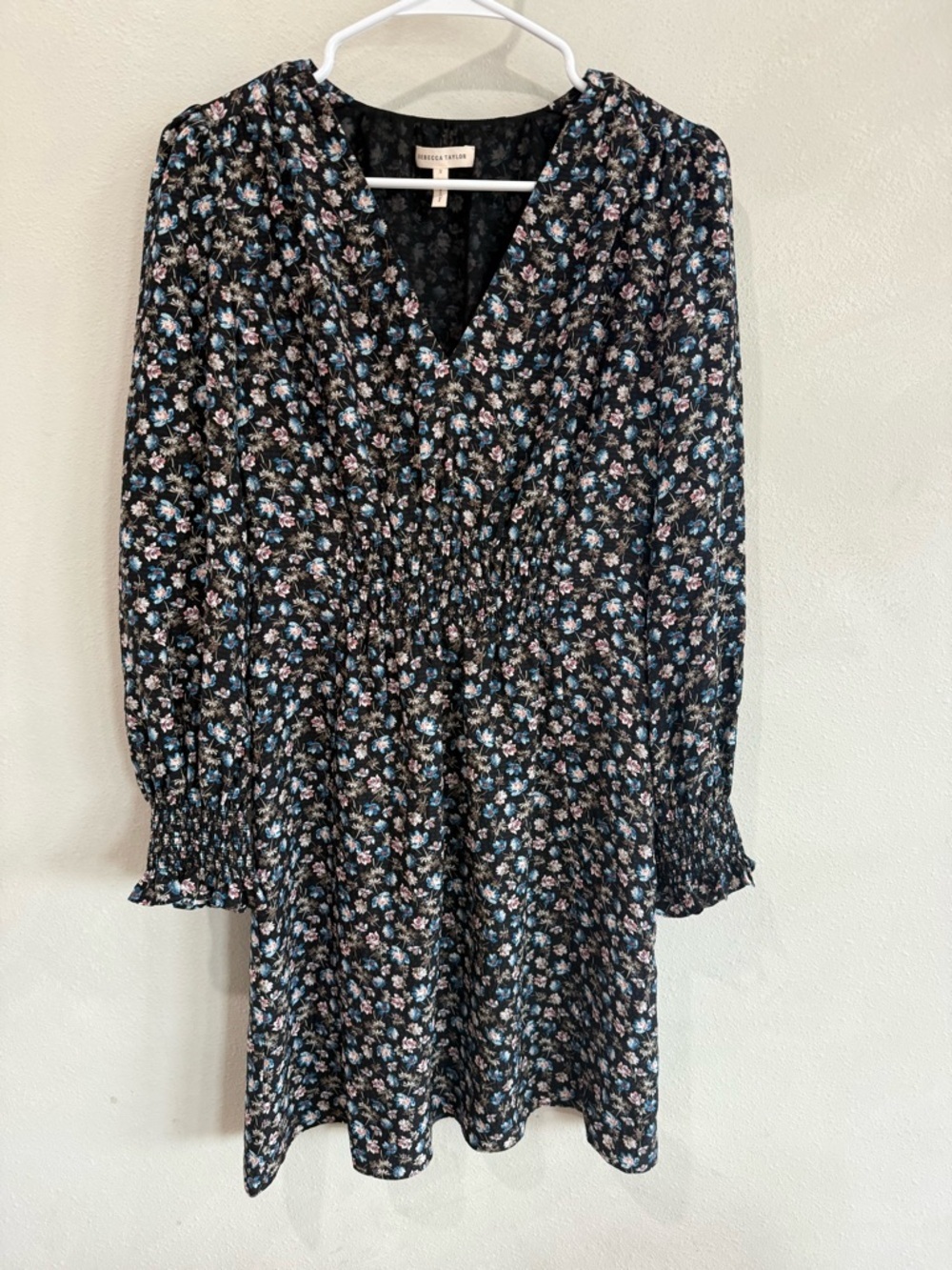 Rebecca Taylor Black Floral Long Sleeve Dress